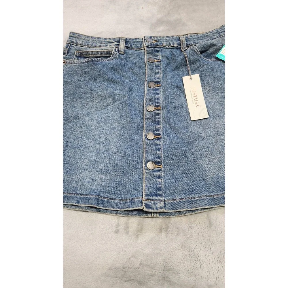 NWT Womens Large Just USA Light Wash Button‎ Front Stretch Aline Skirt